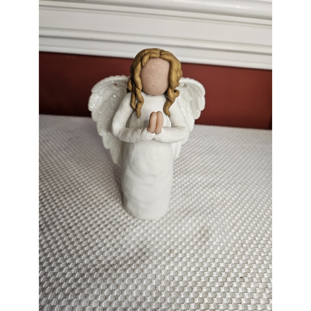 Minimalist Faceless Praying Angel Figurine Hand-Sculpted Look, Folk Art
